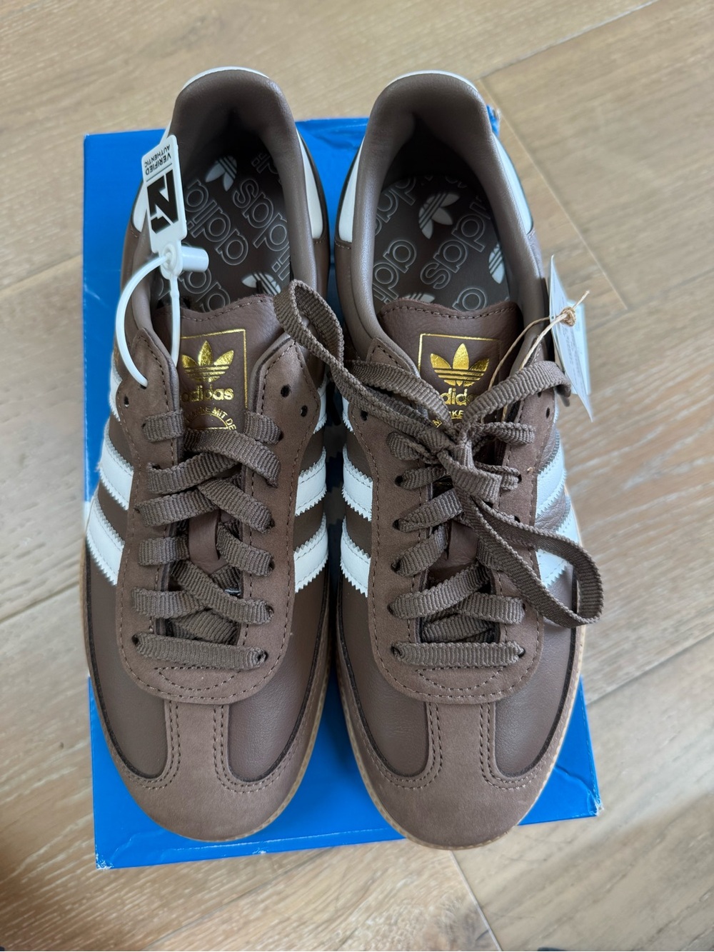 Adidas Samba OG Shoes — Leather Brown with White Stripes